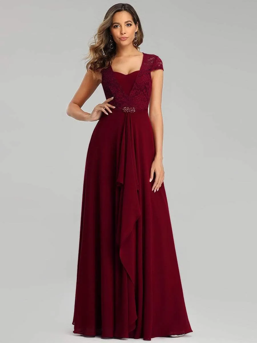 Women's Sweetheart Floral Lace Wedding Guest Dress with Cap Sleeve