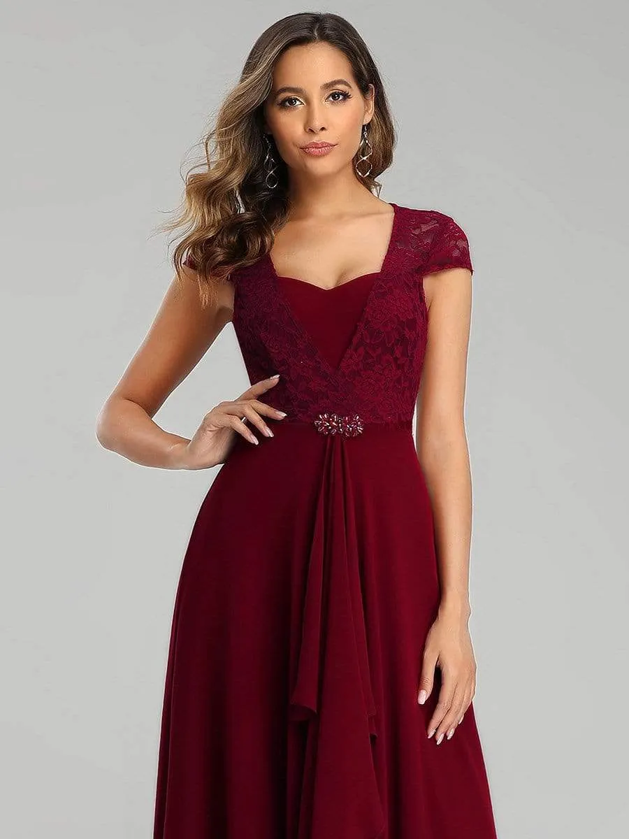 Women's Sweetheart Floral Lace Wedding Guest Dress with Cap Sleeve