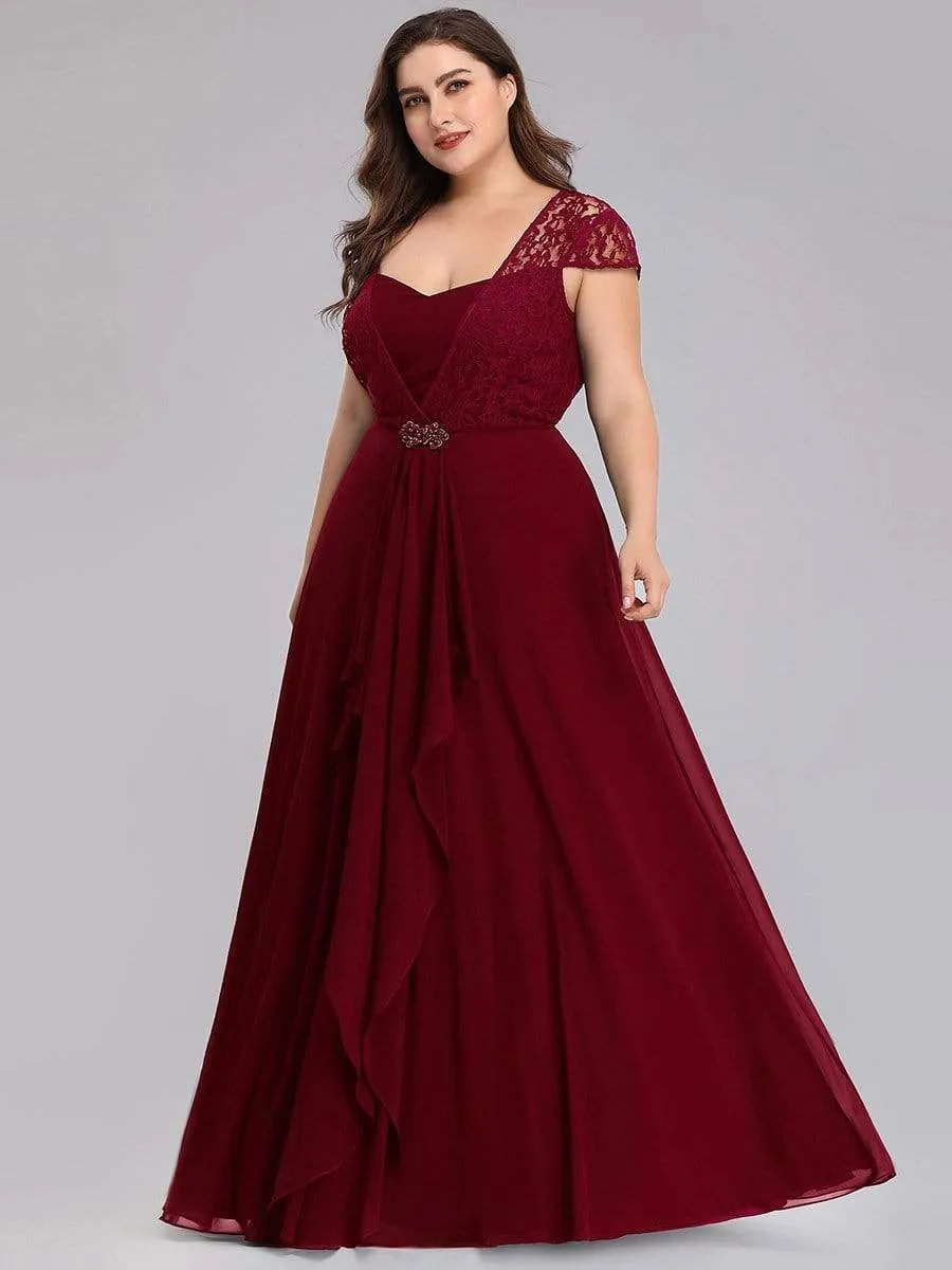 Women's Sweetheart Floral Lace Wedding Guest Dress with Cap Sleeve