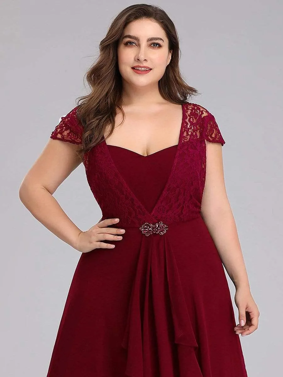 Women's Sweetheart Floral Lace Wedding Guest Dress with Cap Sleeve