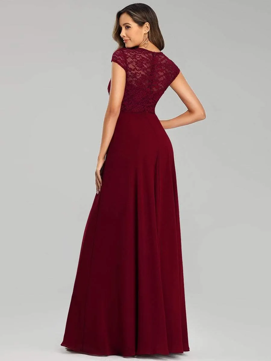 Women's Sweetheart Floral Lace Wedding Guest Dress with Cap Sleeve