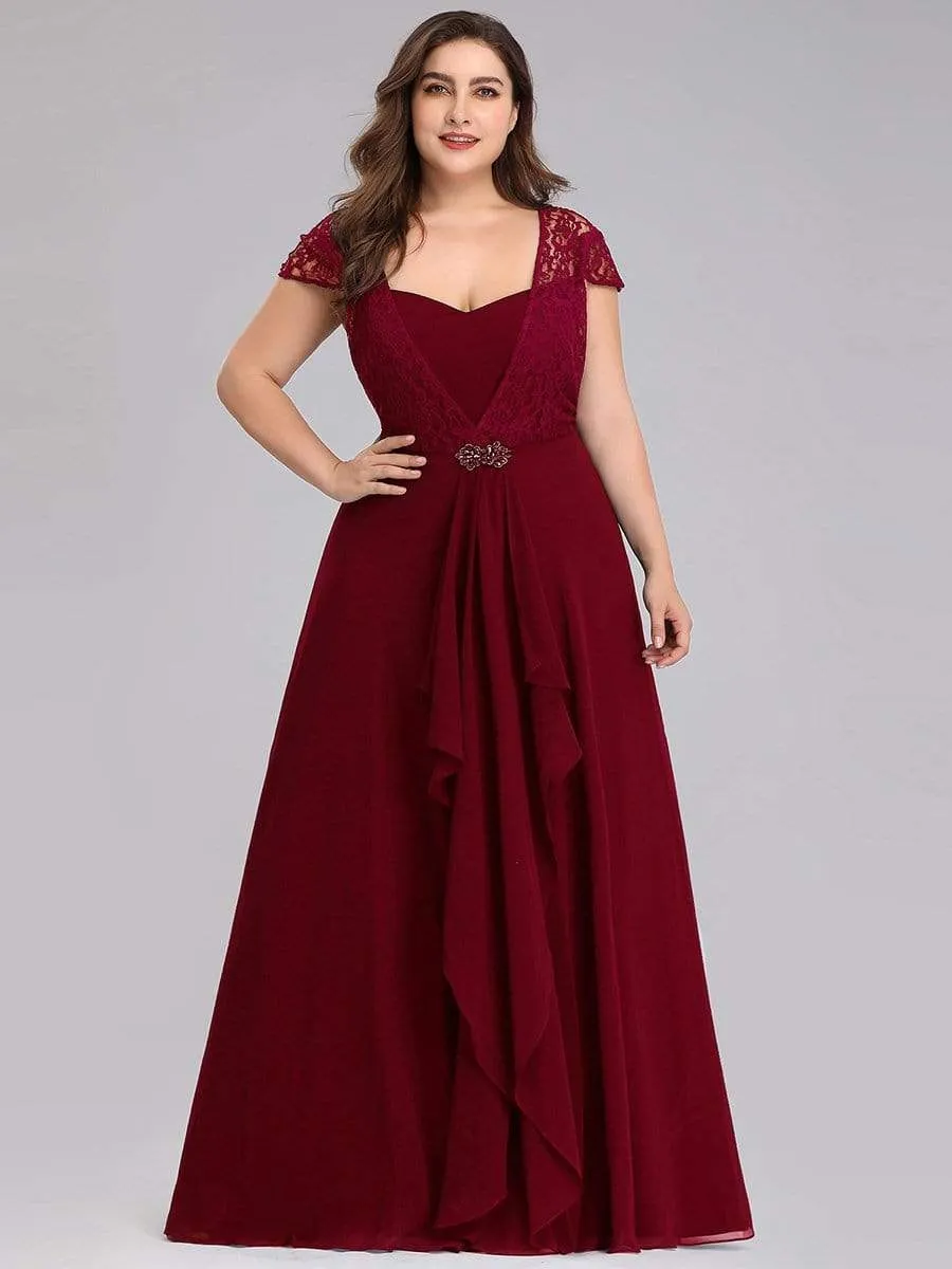 Women's Sweetheart Floral Lace Wedding Guest Dress with Cap Sleeve