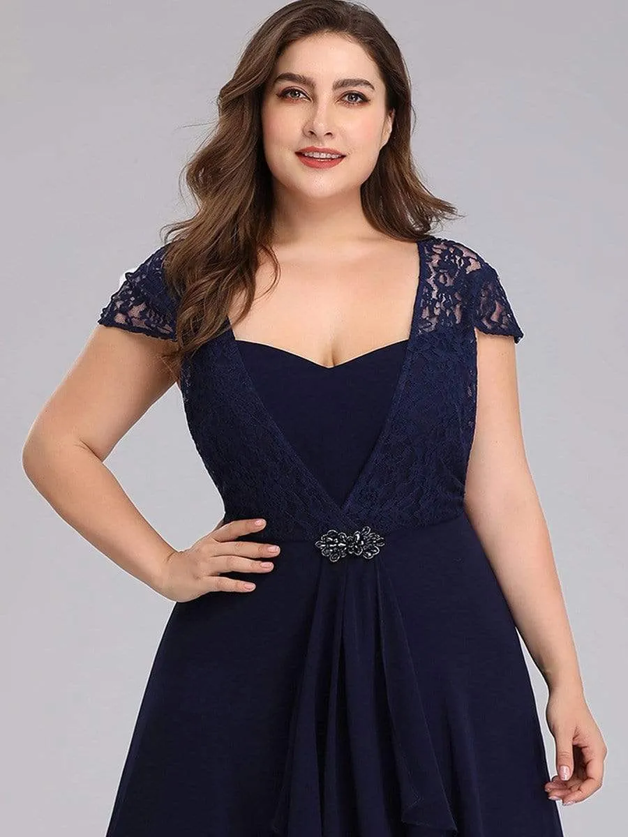 Women's Sweetheart Floral Lace Wedding Guest Dress with Cap Sleeve