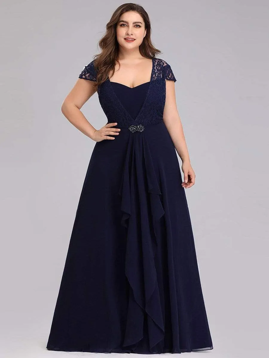 Women's Sweetheart Floral Lace Wedding Guest Dress with Cap Sleeve