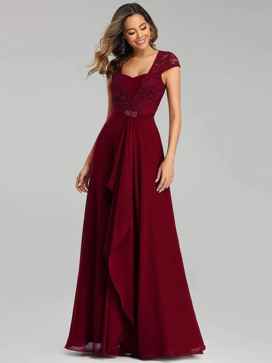 Women's Sweetheart Floral Lace Wedding Guest Dress with Cap Sleeve