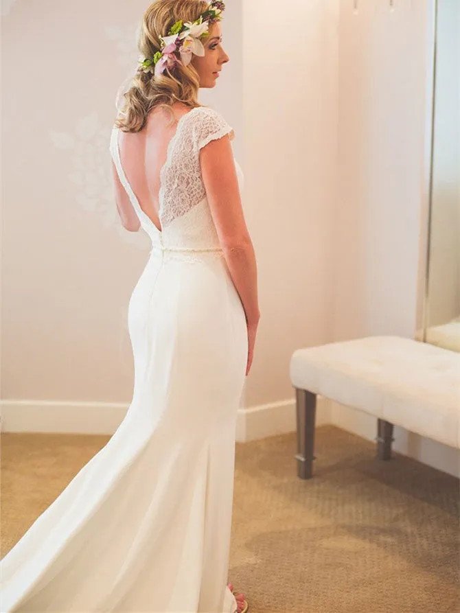 Wonderful V-neck Mermaid Wedding Dresses Satin Bridal Gowns WD251