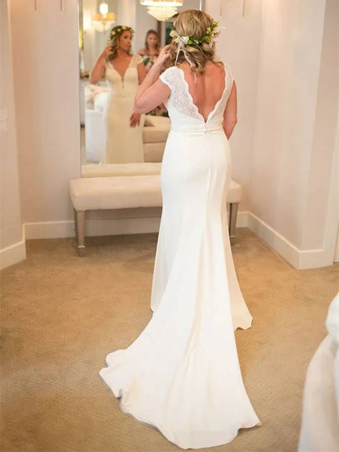 Wonderful V-neck Mermaid Wedding Dresses Satin Bridal Gowns WD251